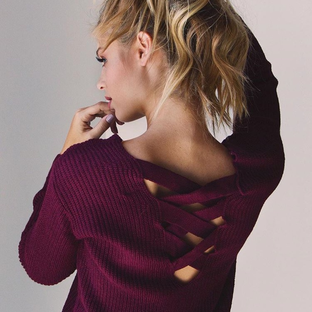 Burgundy Cross Back Sweater